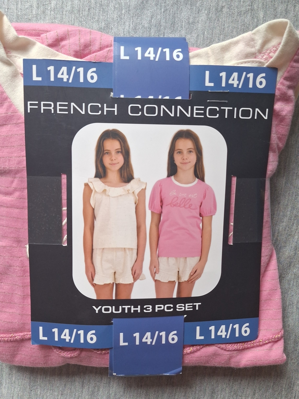 French Connection 3 Pieces Girls Pink Short Sleeve Tops One Short - Youth 14/16